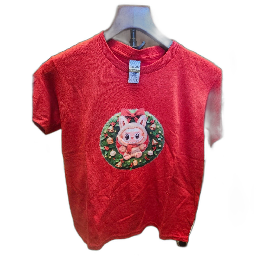 Red Labubu Christmas Graphic T-Shirt Kids Youth Small (NWOT)